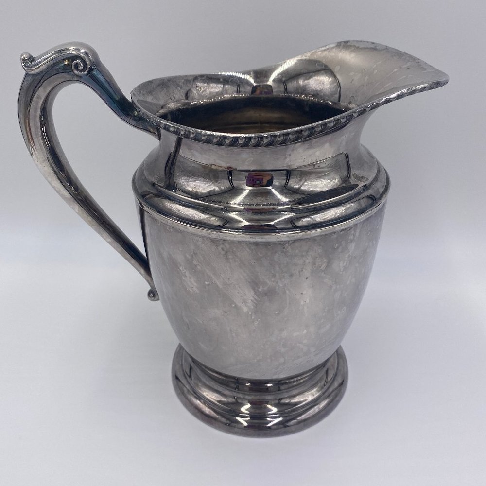 Vintage Tarnished Crescent Silverware Silverplate Water Pitcher Pedestal 3155